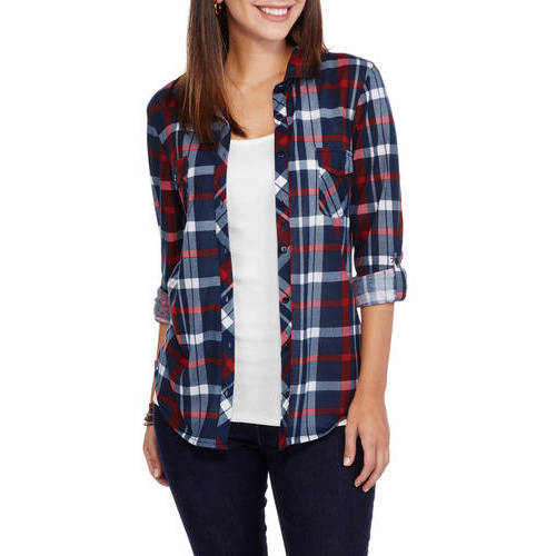 Women's Double Front Pocket Plaid Shirt 