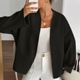 thumbnail image 2 of WTOBBY Women's Casual V-Neck Long Sleeve Coat with Strapped Detail, Fashion Solid Color Blazer Style Jacket, Versatile Outerwear for Office or Daily Use,Black S, 2 of 4