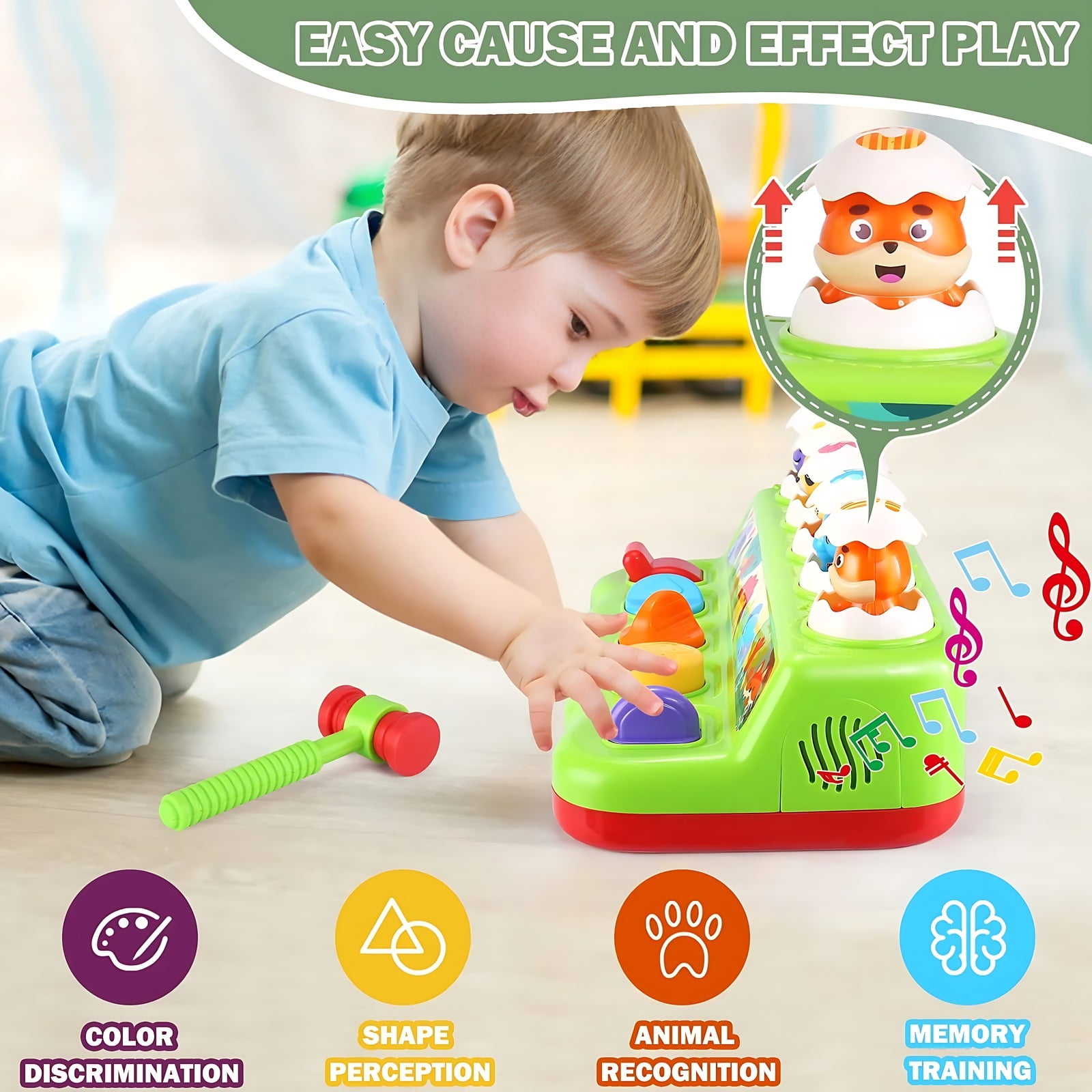 Yerloa Interactive Pop up Animal Toys with Music & Light, Montessori Cause and Effect Toys for 1 Year Old Boy Girl Early Learning Musical Baby Toy 9-12-18 Months STEM Toddler Toy Age 1-2 Gift
