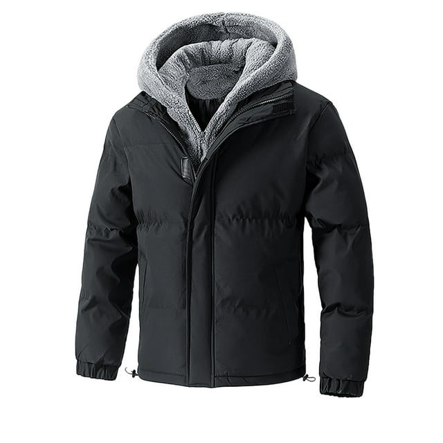 Pisexur Mens Winter Jacket Men's Solid Color Zipper Lightweight Hooded Winter Warm Cotton Jacket Long Sleeve Parkas Mens Puffer Jacket Winter Coats for Men Plus Size Jackets