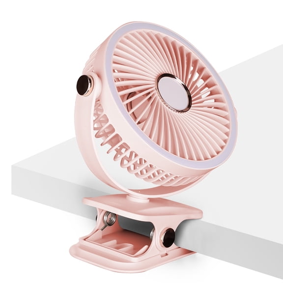 Teqhome 1200mAh Clip on Fan Type-C Rechargeable Battery Operated Desk Fan with 5 Speeds 3 Brightness 720 Fully Adjustable Angle for Home Office Outdoor Travel Camping Pink