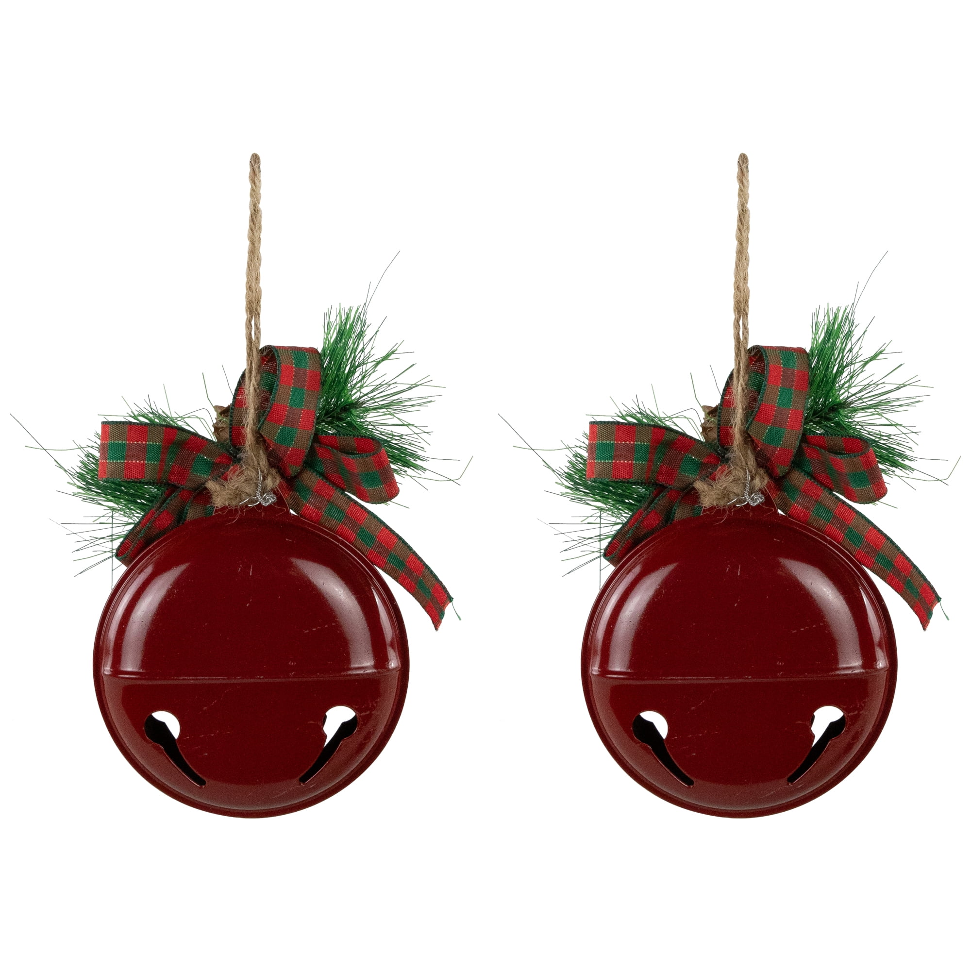 Northlight Jingle Bells with Pinecone Bows Disc Christmas Ornaments - 5" - Red - Set of 2