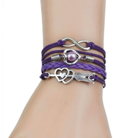 Braided Wire Bracelet - CLEARANCE - Forever Love Handmade Braided Leather Friendship Bracelet - Six Colors To Choose Purple
