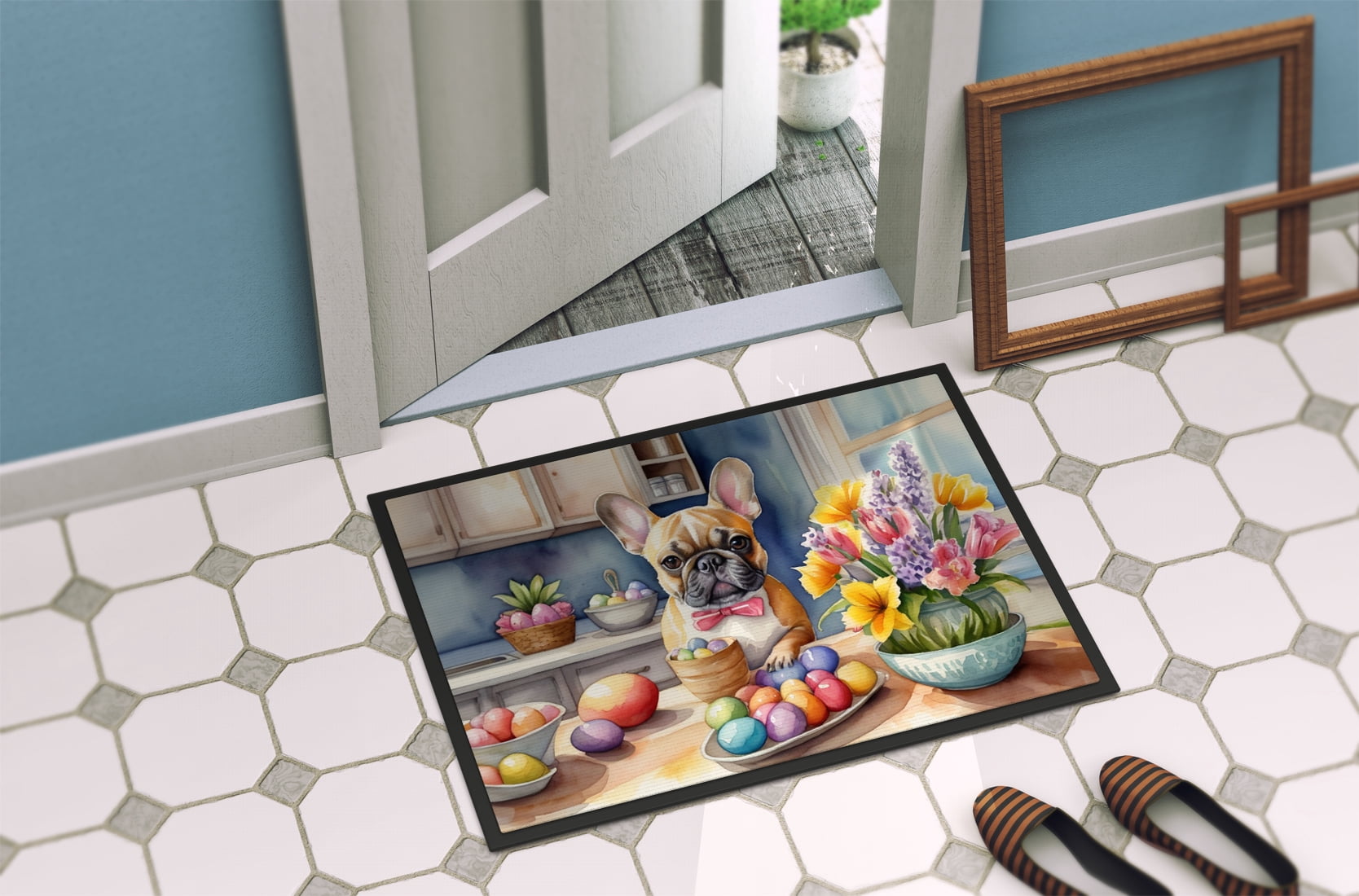 Decorating Easter Yorkshire Terrier Doormat