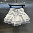 thumbnail image 6 of BUIGTTKLOP High Waist Denim Mini Skirt for Women Layered A-Line Skater Skirt with Lace Trim Casual Streetwear, 6 of 6