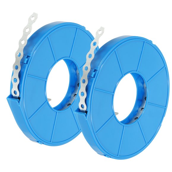 Uxcell Galvanized Pipe Strap, 2 Pcs 0.47 Inch x 33 FT 0.6mm Thickness Metal Strapping with Holes Bendable Pipe Hanger Strap for Pipe Supports Hanging, Silver Tone/Blue