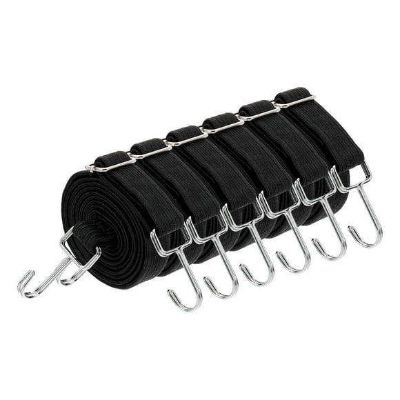 Uxcell 6 Pack Adjustable Bungee Cords with Hooks, 79 Inch Flat Heavy Duty Elasticity Straps Rubber Bungee Cords with Buckle for Outdoor, Camping, Tarp, Bike Rack, Luggage, Black