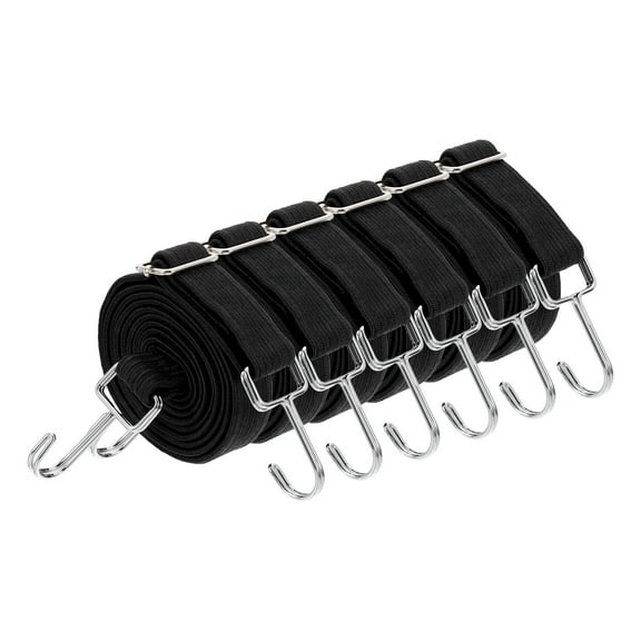 Uxcell 6 Pack Adjustable Bungee Cords with Hooks, 79 Inch Flat Heavy Duty Elasticity Straps Rubber Bungee Cords with Buckle for Outdoor, Camping, Tarp, Bike Rack, Luggage, Black