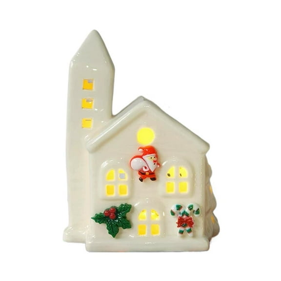 Small House with Lights Ceramic Figurine Christmas Village Mini Desktop