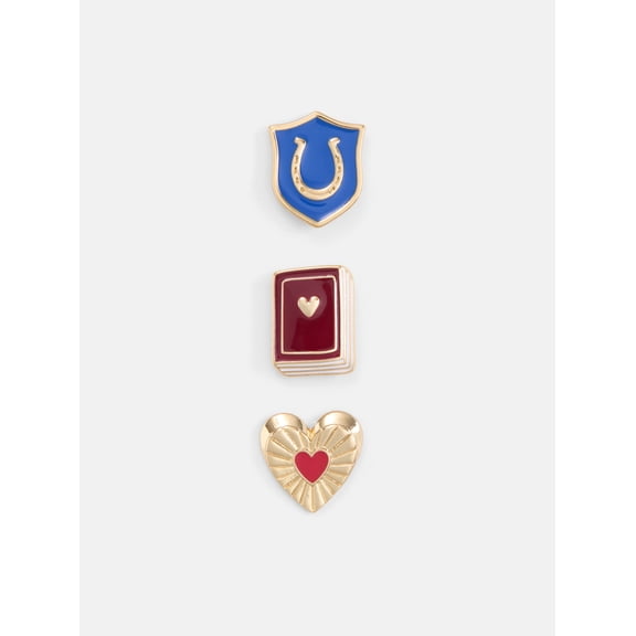 Free Assembly Women's Book, Heart and Horseshoe Crest Pin Set, 3-Piece