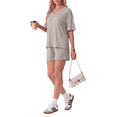 thumbnail image 3 of PINKSIR Short Sets for Women 2 Piece Outfits V Neck Short Sleeve Top and Shorts Lounge Set with Pockets, 3 of 10