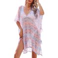 thumbnail image 5 of Biekopu Women Bikini Cover-Ups Contrast Color V-Neck See-Through Hollow-Out Beach Knitted Mini Dress Swimwear Sunscreen Blouse, 5 of 9