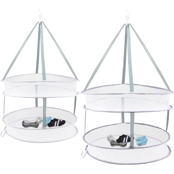 Mesh Clothes Drying Rack 2 Pack, 2-Tier Foldable Clothes Hanging Dryer, Portable Hanging Laundry Basket for Clothes, Underwear, Socks