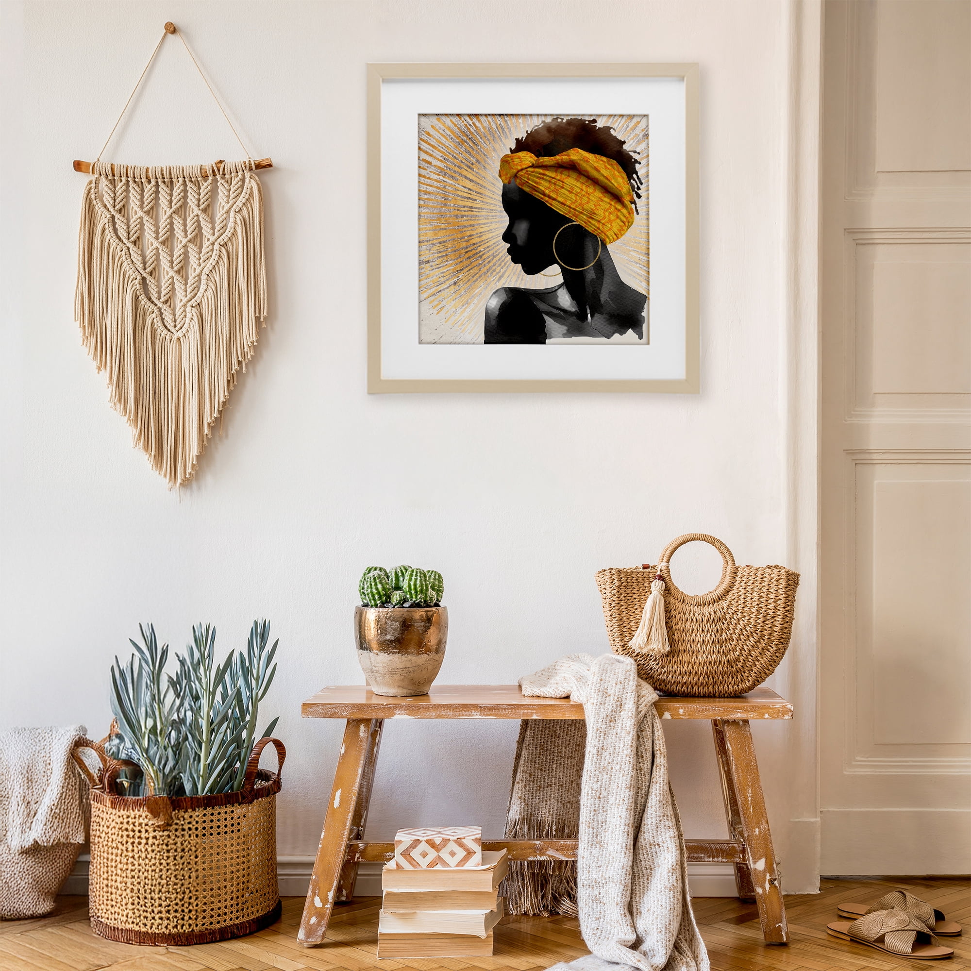 Stupell Industries Golden Sunburst Profile with Headwrap Birch Framed Print Under Glass, design by CAD Designs
