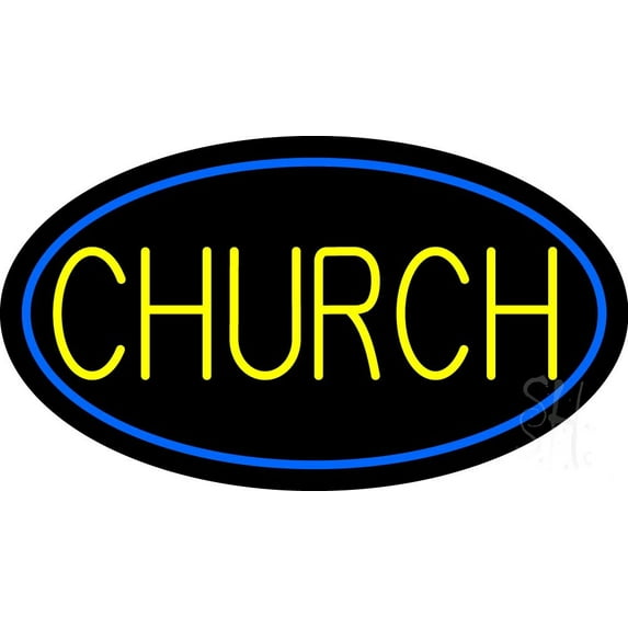 Blue Church LED Neon Sign 20" Tall x 37" Wide - inches Black Square Cut Acrylic Backing, with Dimmer - Premium built indoor Sign for Home décor, Event, Religious place, Store interior, Office.