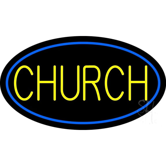 Blue Church LED Neon Sign 13 x 24 - inches Black Square Cut Acrylic Backing, with Dimmer - Premium built indoor Sign for Home décor, Event, Religious place, Store interior, Office.