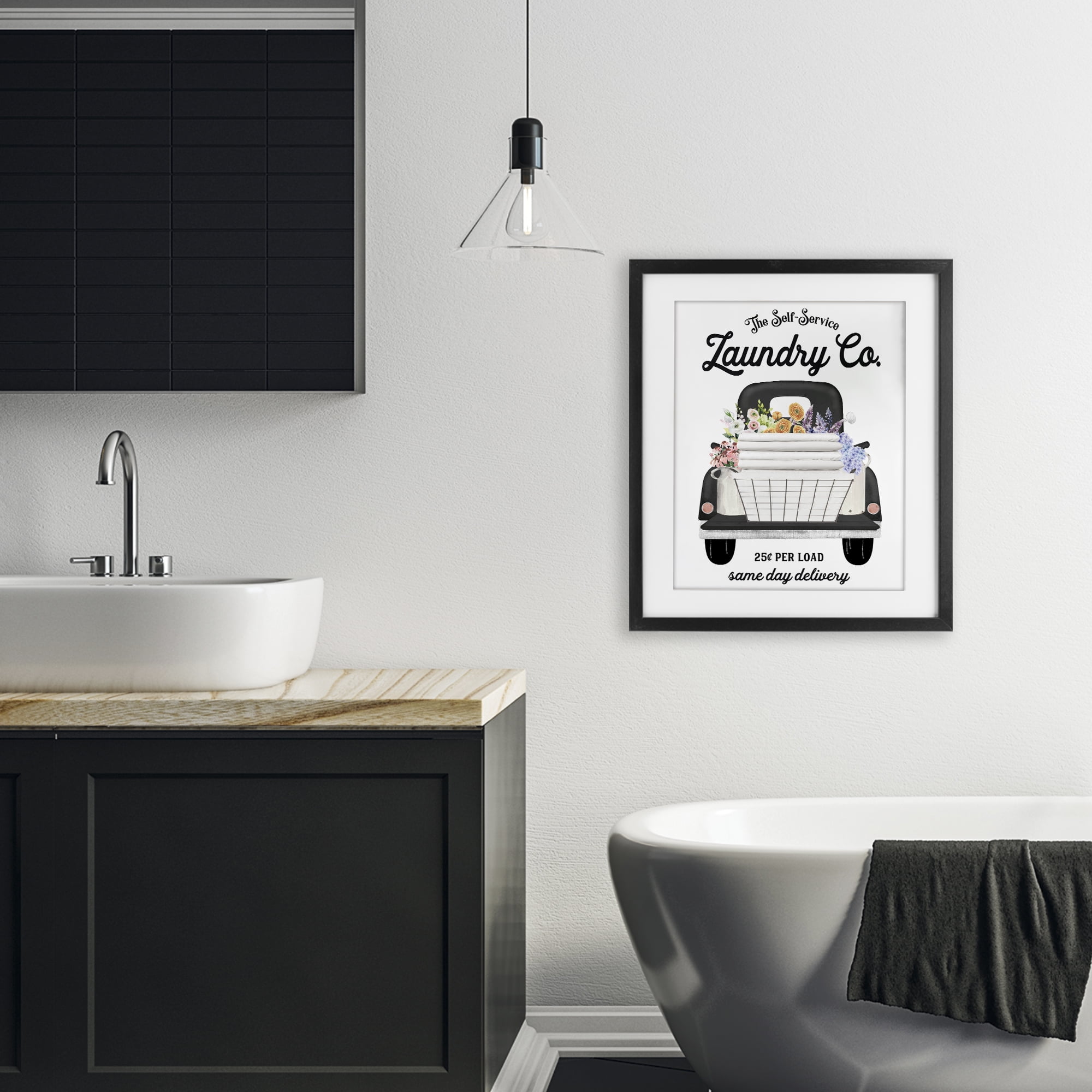 Laundry Service Truck Black Framed Print Under Glass, design by Lettered and Lined