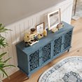 thumbnail image 3 of 60" Antique Buffet Cabinet with Floral Carvings with Solid Wood Legs&Antique Brass Handles&Adjustable Shelves, TV Stand for 65''+ TV, Sideboard for Living Room,Dining Room (Antique Blue), 3 of 20
