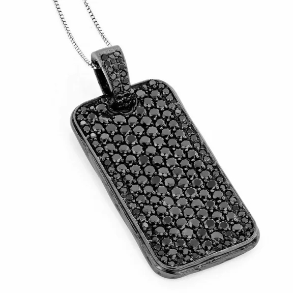 Men's 2Ct Round Cut Lab Created Black Diamond Dog Tag Pendant 14K Black Gold Plated