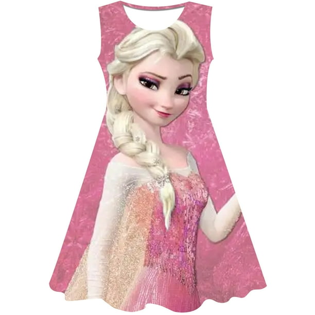 Disney Frozen Elsa vestido estampado de dibujos animados niños niñas Frozen vestido lindo fiesta de cumpleaños princesa Frozen vestido niñas tamaño 6M-10T12M Gao Jinjia LED