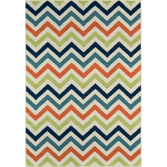 Momeni  Baja Chevron Indoor Outdoor Rug Multi 3'11" x 5'7" Graphic, Stripe, Chevron 4' x 6' Outdoor, Indoor Entryway, Patio Blue, Orange, Green