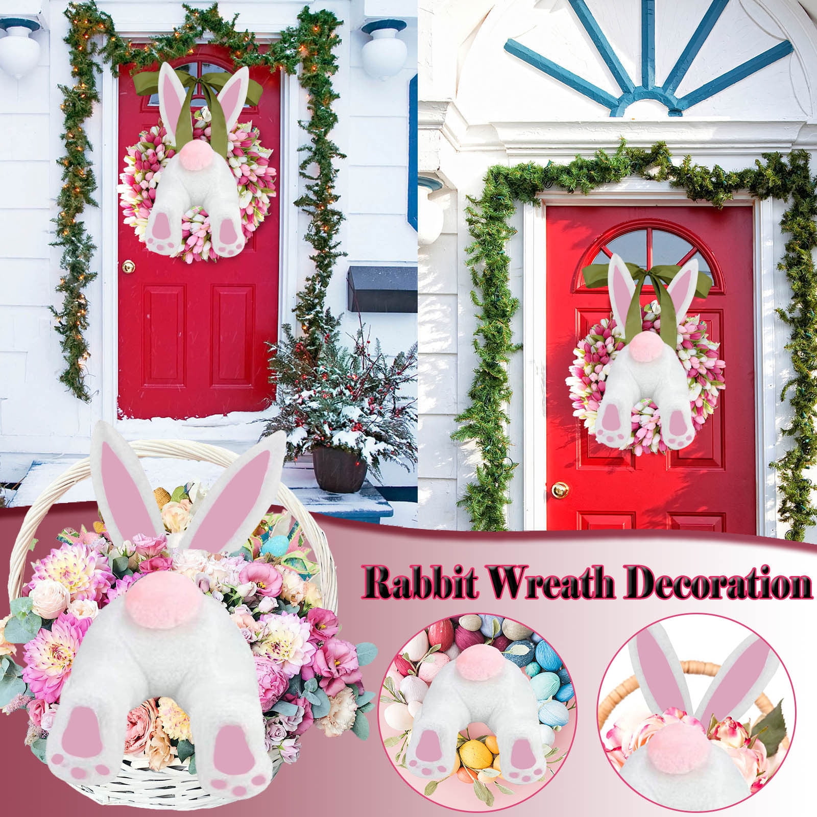 Details about   Chenille Bunny Butt Decor Wreath Sign Wall Hanging Handmade Rabbit Lightweight P