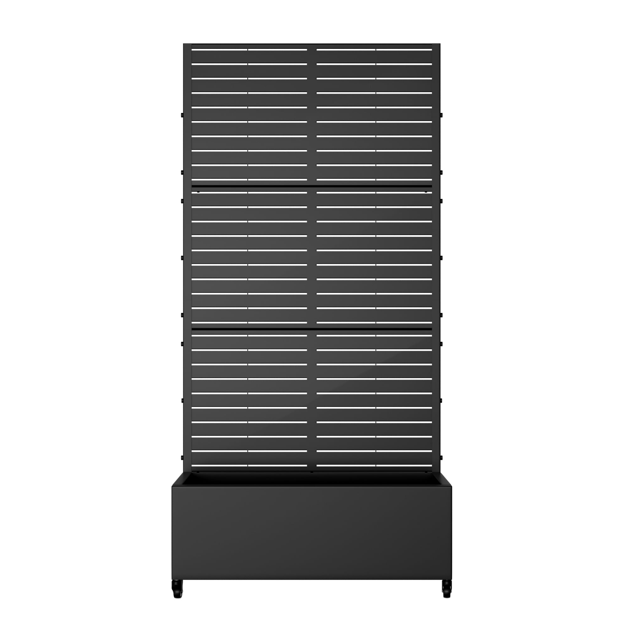 MAYEERTY 72"x35" Metal Black Rectangle Planter Box, Outdoor Raised Garden Beds with Trellis for Vine Climbing Plants