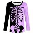 thumbnail image 4 of Raeneomay Women Tops Long Sleeve Shirts for Women Fashion Tees Casual Color Matching Skeleton Print Round Neck Loose T Shirt Shirt, 4 of 5