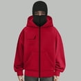 thumbnail image 4 of Towmus Balaclava Hoodie Zippe for Women Men, Double Hooded Full Zip Jacket With Front pocket, Built-In Eye Mask, Full Zip Hooded Sweatshirt, Red, S, 4 of 5