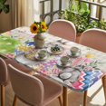 thumbnail image 3 of Bunny Easter Table Cloths for 4 Foot Rectangle Tables, Eggs Spring Floral Grey Plaid Farmhouse Patio Waterproof Elastic Fitted Tablecloths, Washable Rectangular Table Cover for Camping, 3 of 8