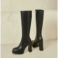 thumbnail image 5 of Black Leather Boots Platform Boots for Women Square Toe Chunky Block Heeled Boots, 5 of 7