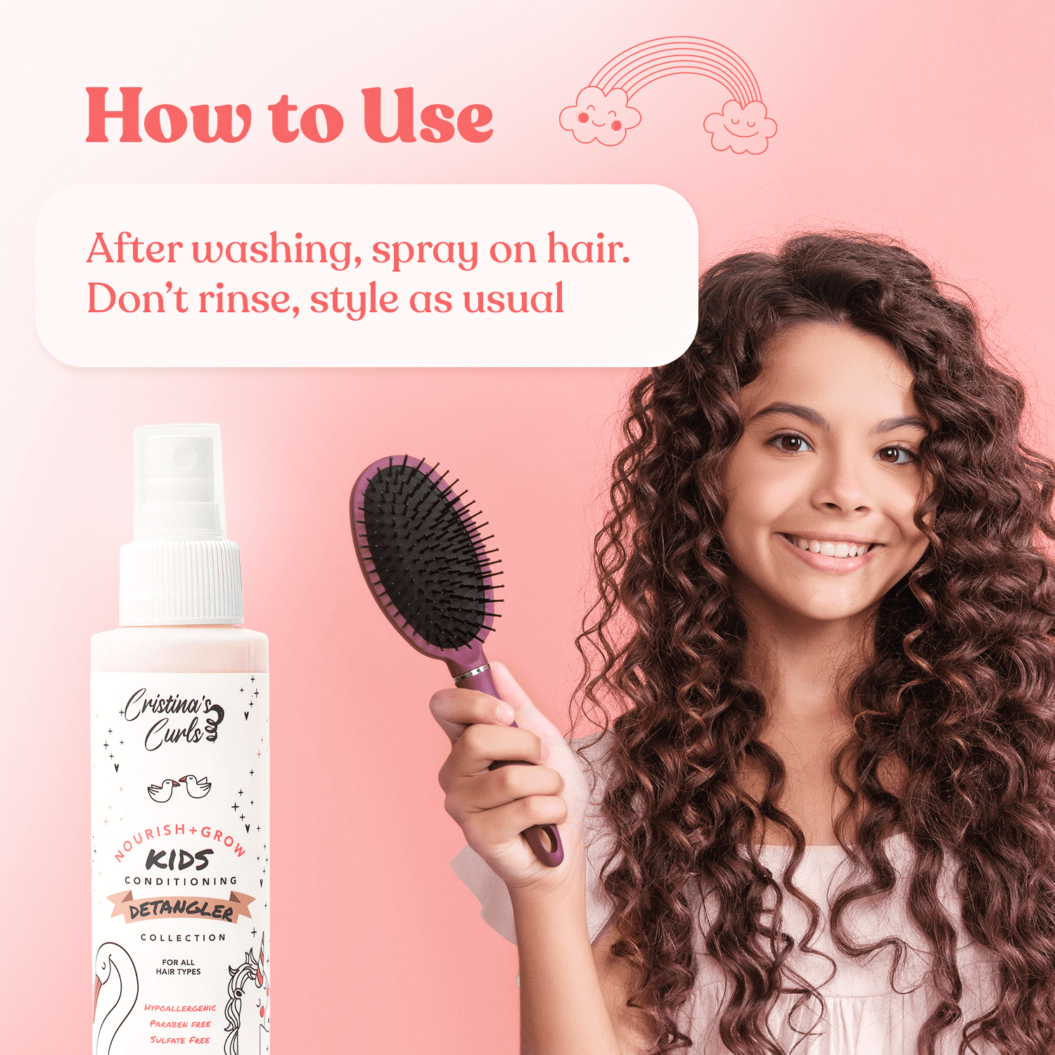 Cristina's Curls Kids Detangler Spray, 2-in-1 Conditioning Detangler Spray for Kids | Kids Leave in Conditioner + Fortifying Spray | Detangle, Moisturize, Strengthen & Protect | Plant-Based & Organic