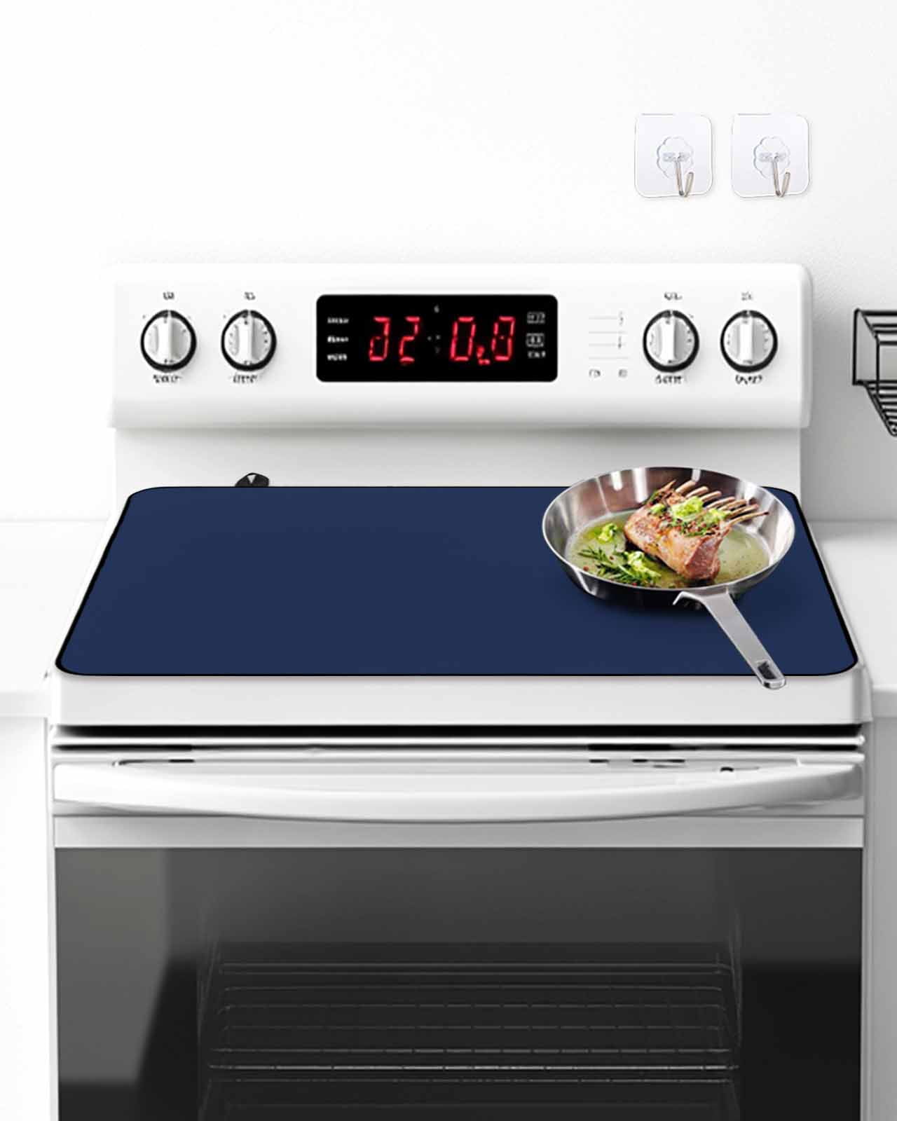 Stove Top Covers for Electric Stove, Navy Blue Kitchen Glass Ceramic Electric Cooktop Covers 28.5''x20.5'', Modern Pure Navy Blue HeatResistant Oven/Countertop/Dishwasher/Sink Protector
