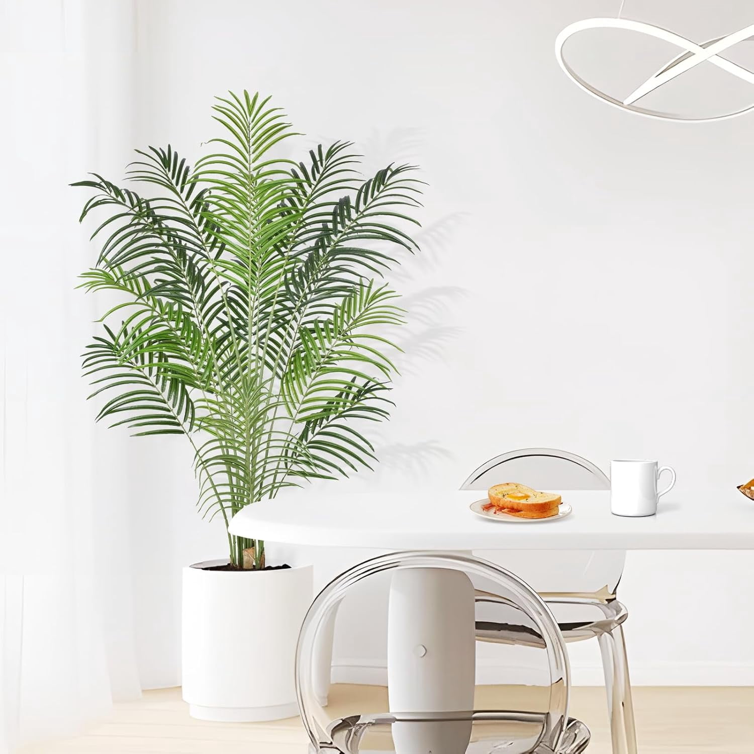 Keeplush 5.5ft Artificial Palm Tree Indoor Plant Tall Fake Tropical Paradise Palm Tree in Pot with Real Bark Design Faux Areca Palm Tree for Home Office Living Room Bedroom Farmhouse Modern Decor