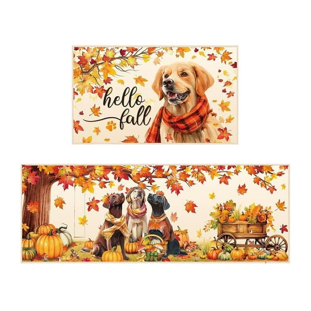 Kitchen Mats for Floor Kitchen Thickened Floor Mat Autumns Pumpkin Oil Absorbent Water Absorbent Foot Mat Thanksgiving Home Decor Entry Door Mat Floor Mats for Home
