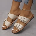 thumbnail image 6 of Wide Width Sandals for Women, Going Out Shoes for Women, Sandals Women Sole & Earth Womens Sandals | Leather Studded Double-Buckle Slides Women Dress Shoes for Women, Beige 5.5, 6 of 8