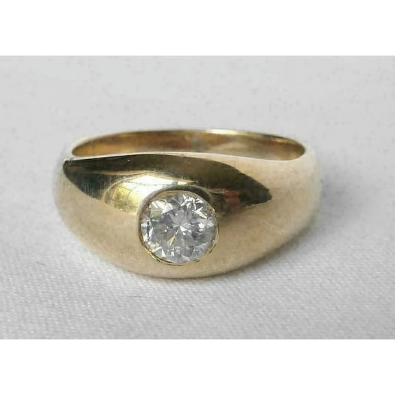 Vintage 14K Yellow Gold Over 1.0CT Lab Created Diamond Mens Bezel Band Ring