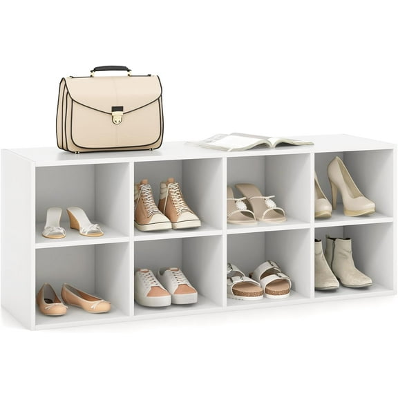 YYEAN 8-Cubby Shoe Storage Bench, 40” Entryway Bench with Storage, 500 LBS Loading Capacity, Multifunctional Shoe Rack Organizer, Bed End Bench for Bedroom Living Room Hallway Mudroom-White