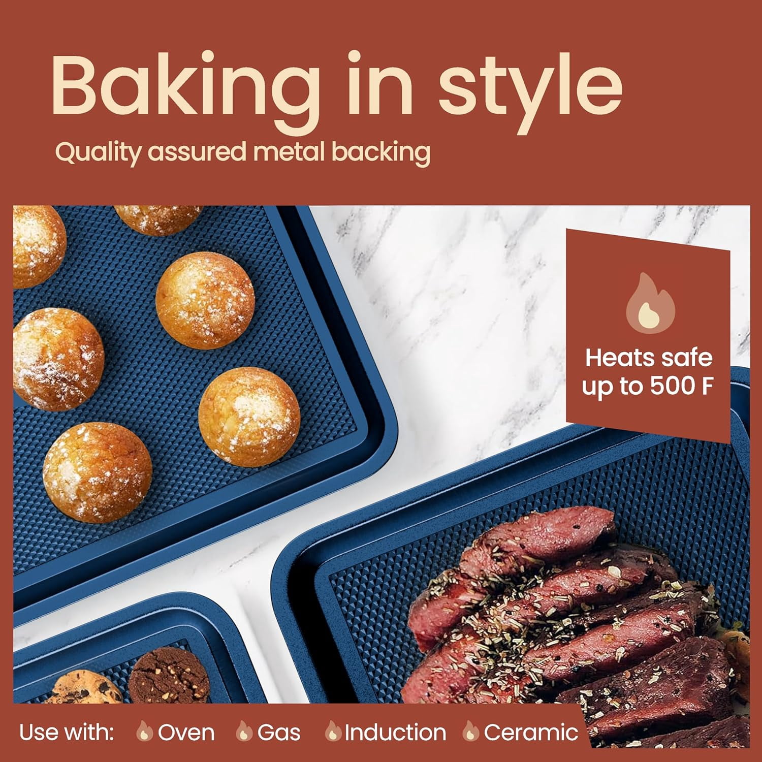 Bakken Diamond Bottom Cookie Sheet Set of 2, Nonstick Carbon Steel Baking Pans, Stackable, Oven Safe 450°F, Small & Medium
