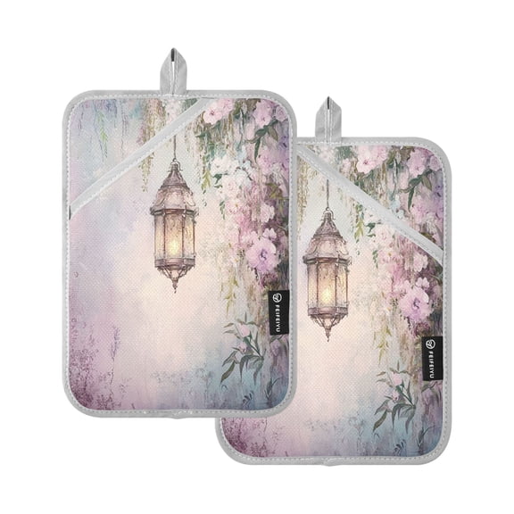 BZSMCE Pot Holder Oven Mitts Cooking Baking Vintage Lamp with Flowers Creative Pattern Size:7x9.8in