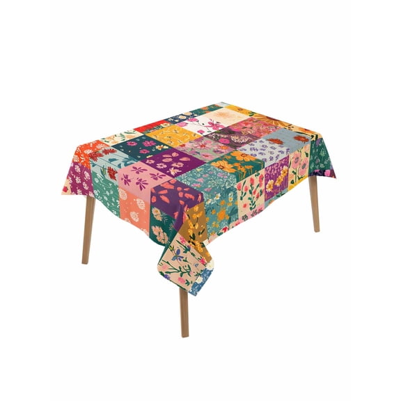 Spring Floral Table Cloth, Vintage Plaid Summer Botanical Colorful Waterproof Tablecloth for Rectangle Tables, Reusable Washable Fabric Table Cover for Restaurant Kitchen Dining Tables 52"x70"