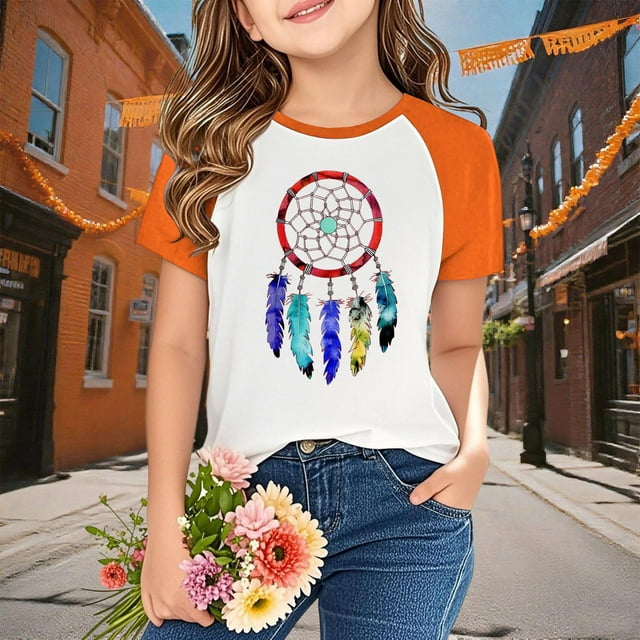 YUNAFFT T-Shirts Décontractés à Manches Raglan pour Enfants Imprimé Graphique de Festival Orange Manches Courtes Style Festif
