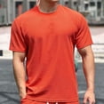 thumbnail image 4 of FRSASU Men's T-Shirts Casual Short Sleeve Crewneck Solid Color Basic Work Shirt Textured Daily Wear Pullover Tees Orange, 4 of 7