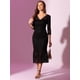 thumbnail image 2 of Vestido Ajustado De Sirena Elegante Con Cuello En V Y Manga 3/4 Con Encaje Floral Y Volantes Para Mujer Negro L, 2 of 5