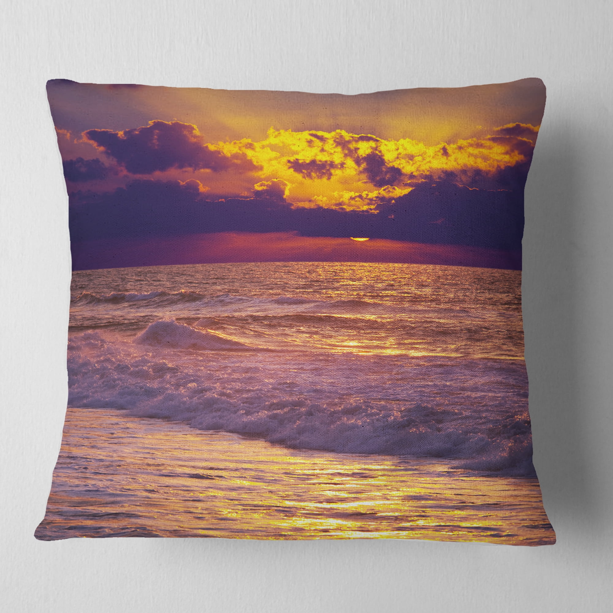Designart Clouds in Bright Sunshine At Sunset - Landscape Printed Throw Pillow - 16x16