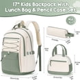 thumbnail image 2 of 3PCS Teen Backpacks Set with Lunch Pack Pencil Case, Lightweight Waterproof Daypack Travel Bookbag, Green & Beige, 2 of 9