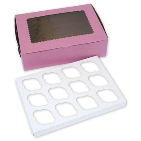 Vinyl Window Boxes Sale Bags & Bows by Deluxe 14104W-195 Strawberry Windowed Standard Cupcake Boxes 12 Cup - Case of 100 ()