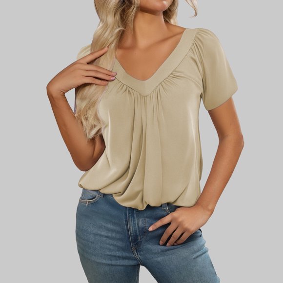 T-Shirts Décontractés Tendance pour Femmes pour Printemps et Été Col en V Manches Courtes pour Usage Quotidien