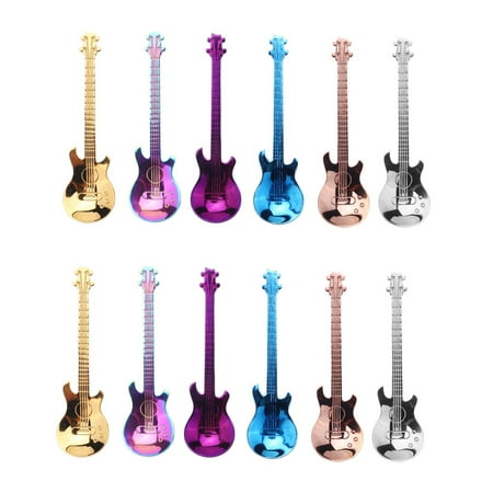 

12 Pcs Coffee Teaspoons Guitar Spoon Stainless Steel Colorful Dessert Spoon Musical Demitasse Spoon Cute Kitchen Utensil