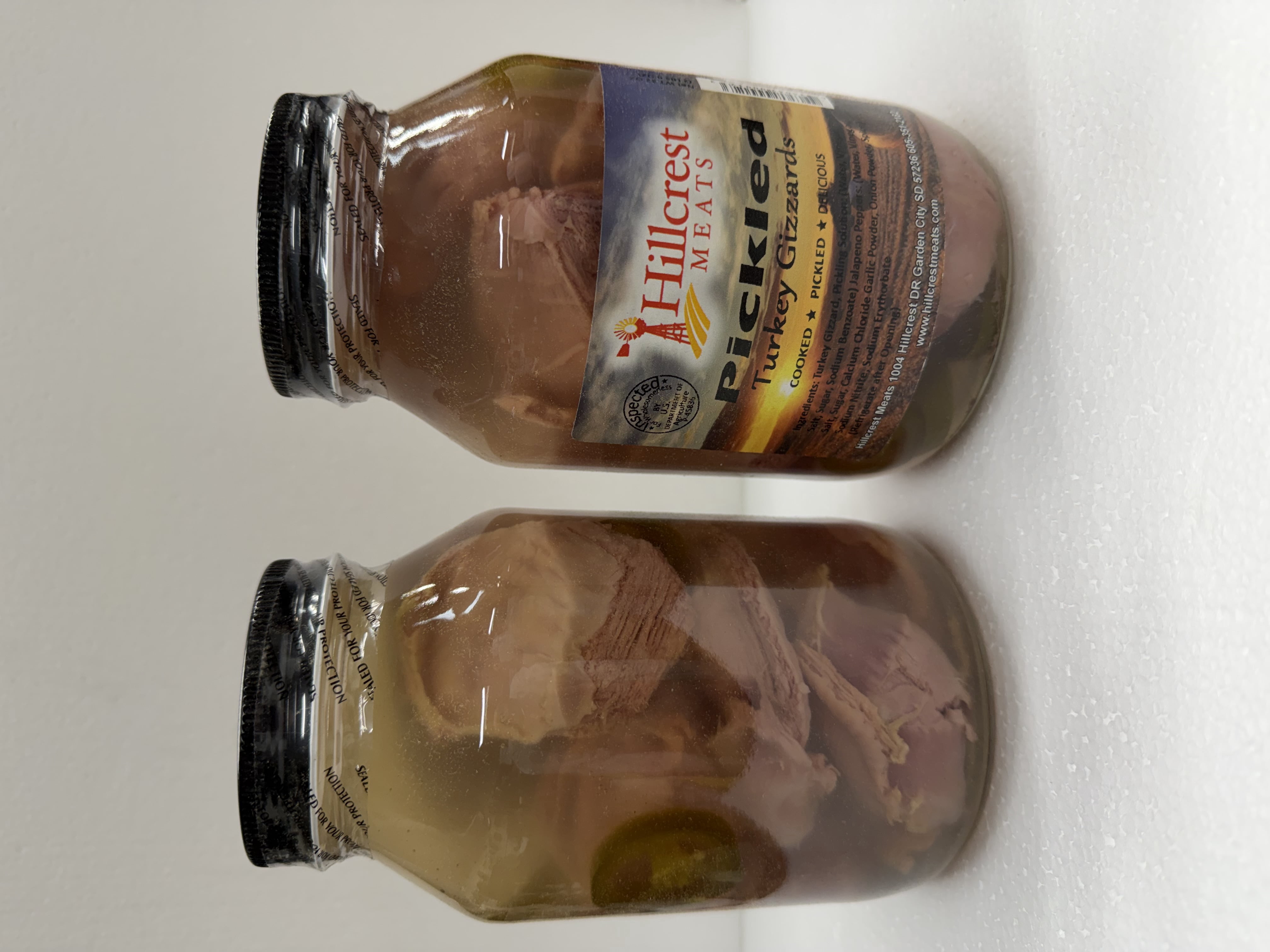 Hillcrest Meats Pickled Turkey Gizzards (2 Pack of 32oz glass jars)
